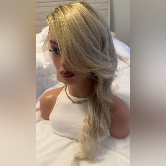 Dark root Blonde Human Hair Wig - Picture 7 of 12